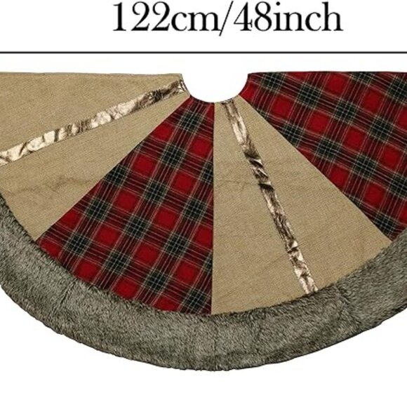 Valery Madelyn 48" Red/Black Tartan Linen Blend Bronze Christmas Tree Skirt - Picture 10 of 14